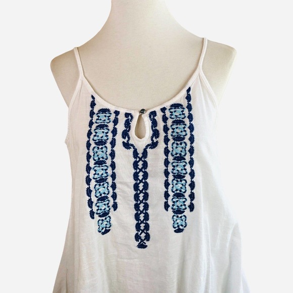 Ariat Tank Top White Blue Embroidered Cotton Cami Tunic Small - Picture 1 of 8